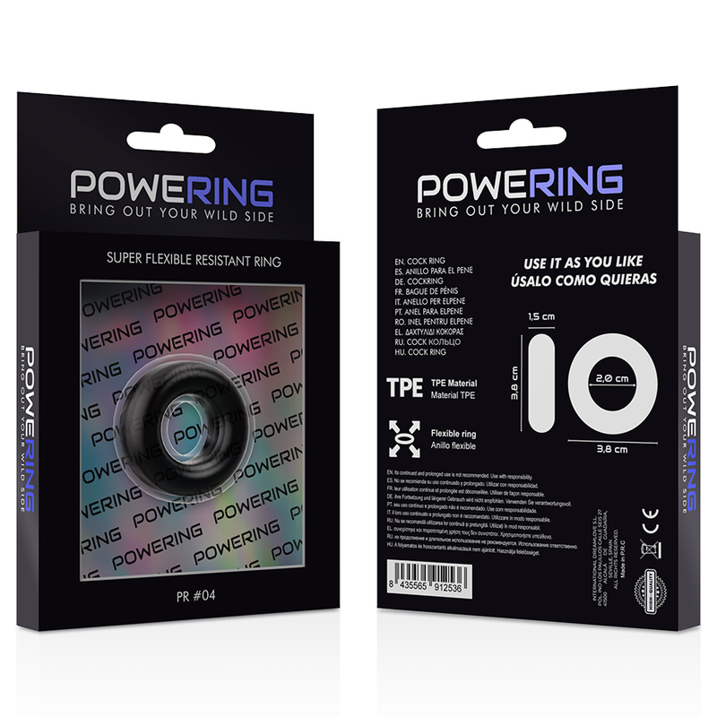 POWERING - SUPER FLEXIBLE Y RESISTENTE ANILLO PENE 3.8CM PR04 NEGRO