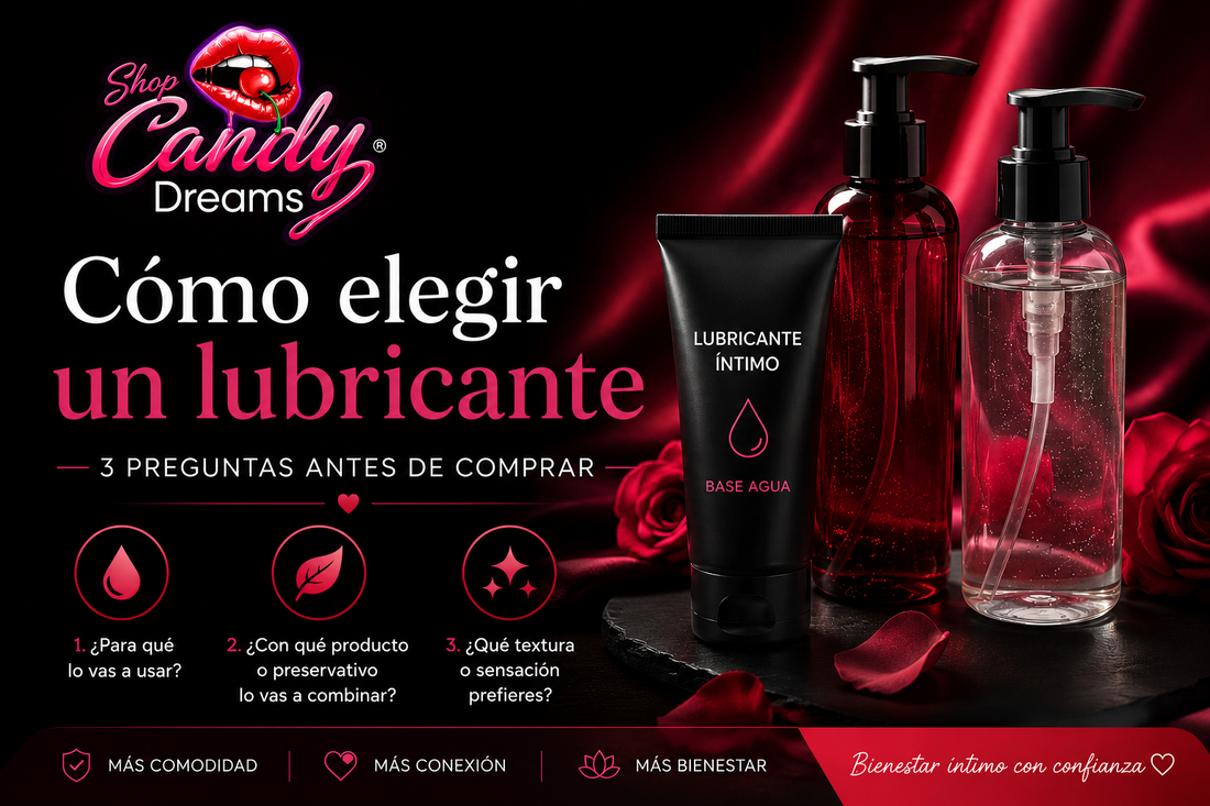 Imagen de Shop Candy Dreams con varios tipos de lubricantes y tres preguntas prácticas para aprender cómo elegir un lubricante.