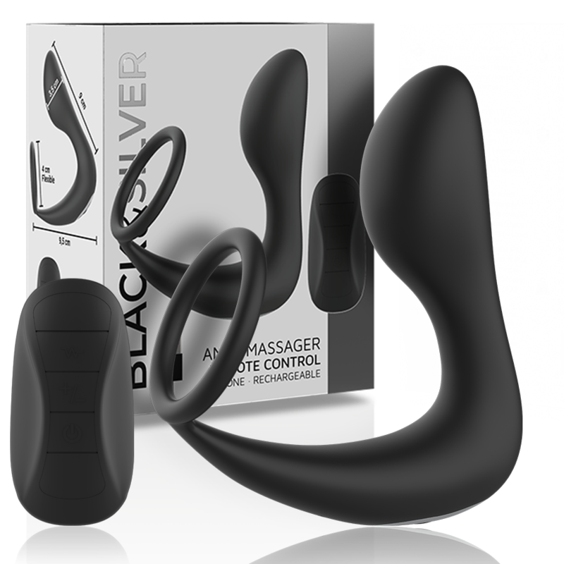 BLACK&SILVER - MASAJEADOR ANAL CONTROL REMOTO SILICONA RECARGABLE NEGRO