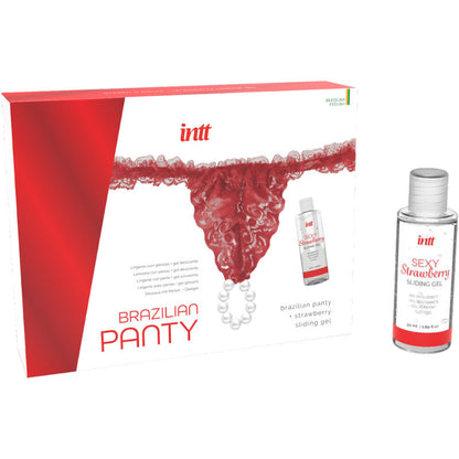 INTT RELEASES - PANTY BRASILEÑO ROJA CON PERLAS Y GEL LUBRICANTE 50 ML