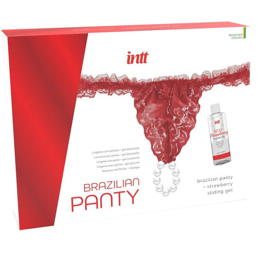 INTT RELEASES - PANTY BRASILEÑO ROJA CON PERLAS Y GEL LUBRICANTE 50 ML