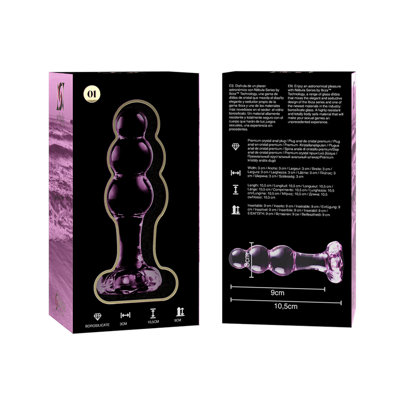 NEBULA SERIES BY IBIZA - MODELO 1 PLUG CRISTAL BOROSILICATO TRANSPARENTE 10.5 CM -O- 3 CM