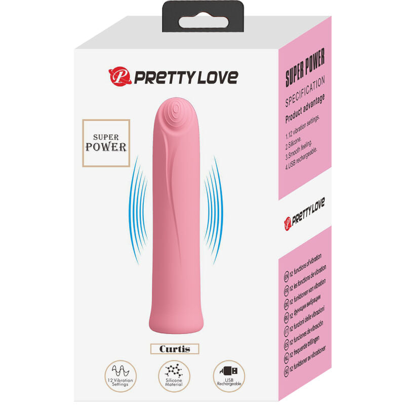 PRETTY LOVE - CURTIS MINI VIBRADOR SUPER POWER 12 VIBRACIONES SILICONA ROSA