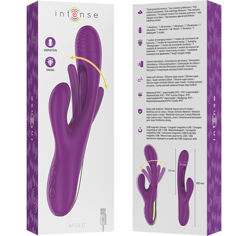 INTENSE - APOLO VIBRADOR MULTIFUNCIÓN RECARGABLE 7 VIBRACIONES CON LENGUA OSCILANTE MORADO