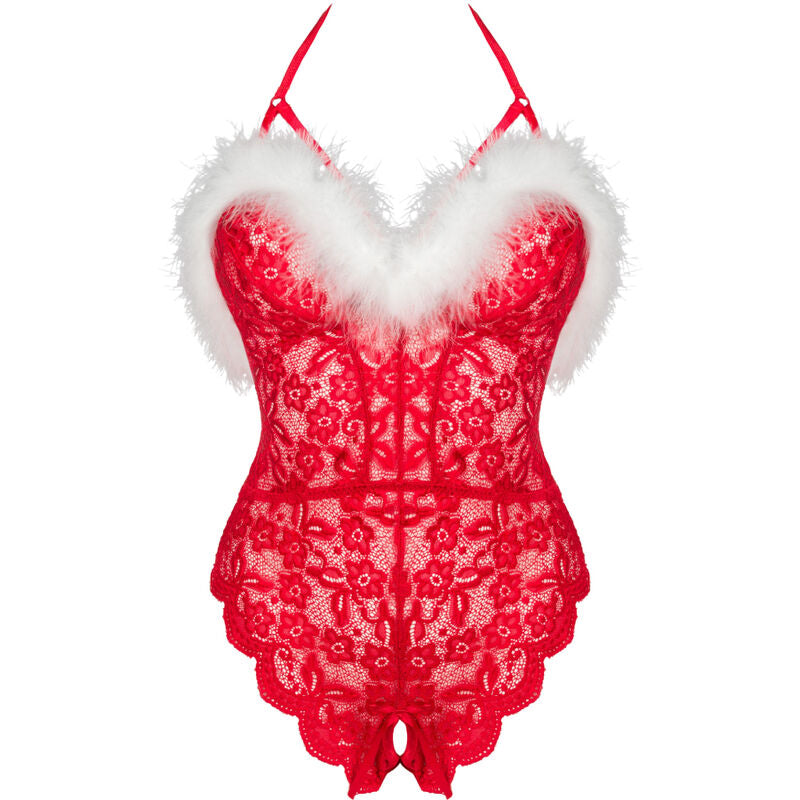 LIVCO CORSETTI FASHION - SANTAS LACE LADY BODY CROTCHLESS NAVIDEÑO S/M