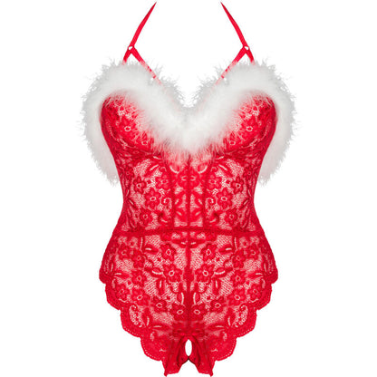 LIVCO CORSETTI FASHION - SANTAS LACE LADY BODY CROTCHLESS NAVIDEÑO S/M