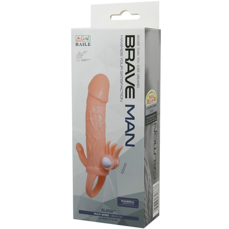 BAILE - BRAVE MAN FUNDA PENE ANAL Y CLITORIS VIBRADOR 16.5 CM NATURAL